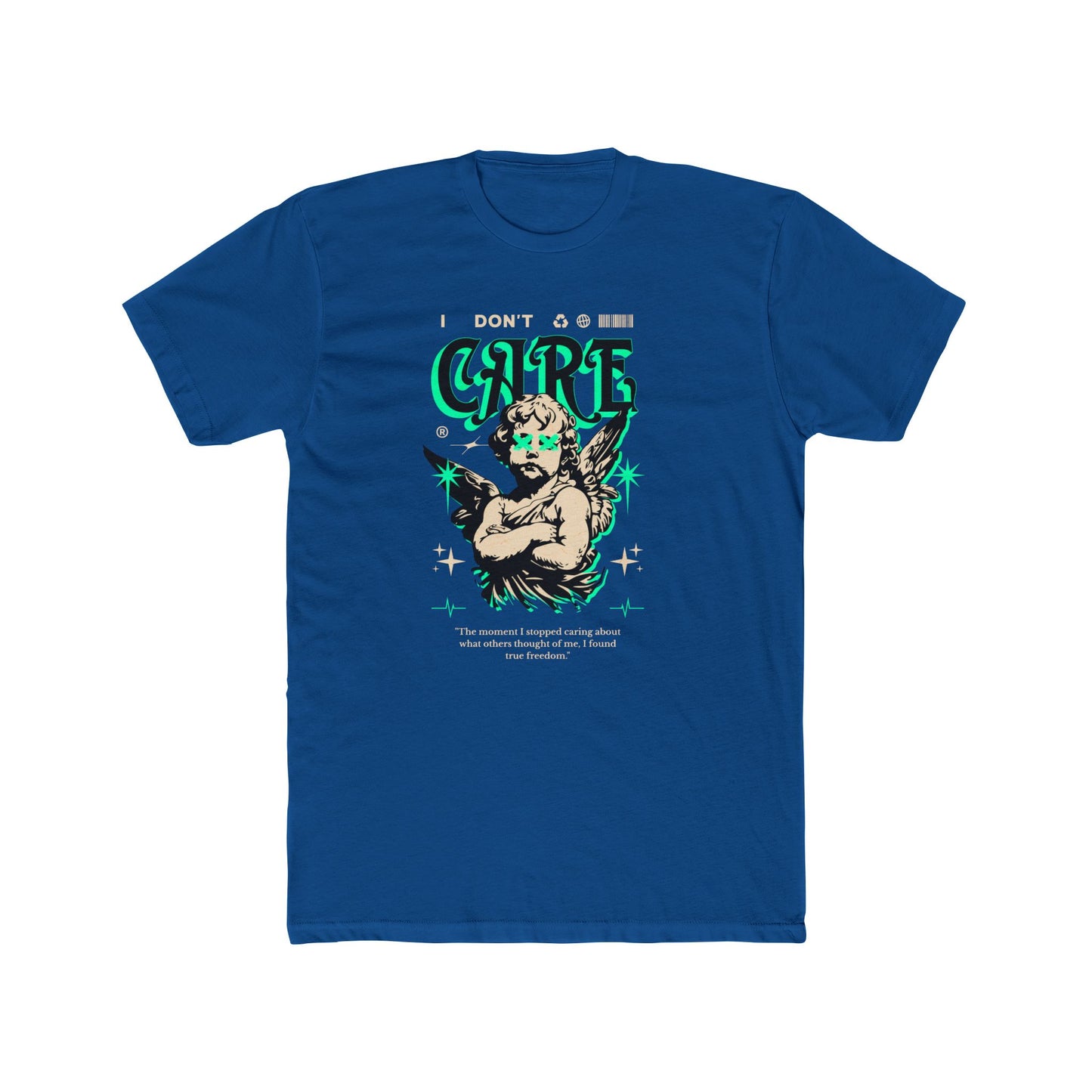 I Don't Care Cotton Blue Crew T-Shirt