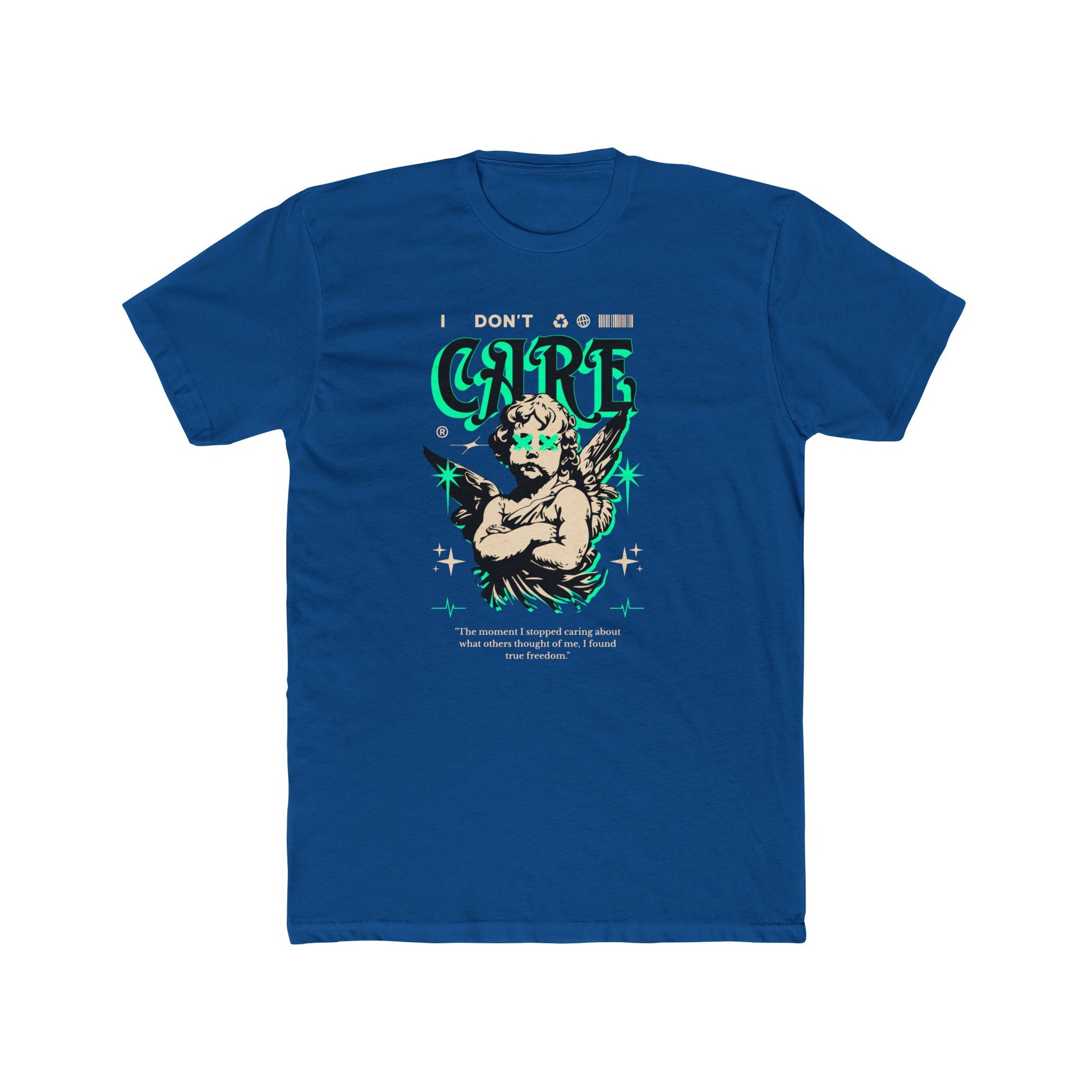 I Don't Care Cotton Blue Crew T-Shirt