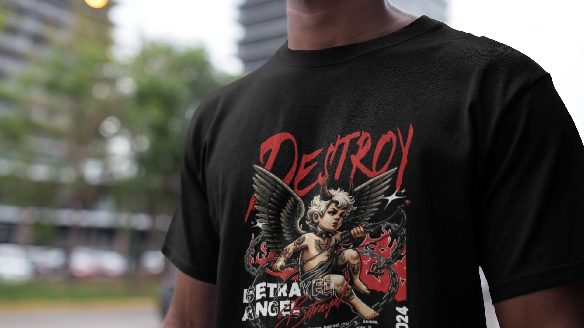 Boy wearing Ogeez teez Destroy Black Cotton Crew T-Shirt