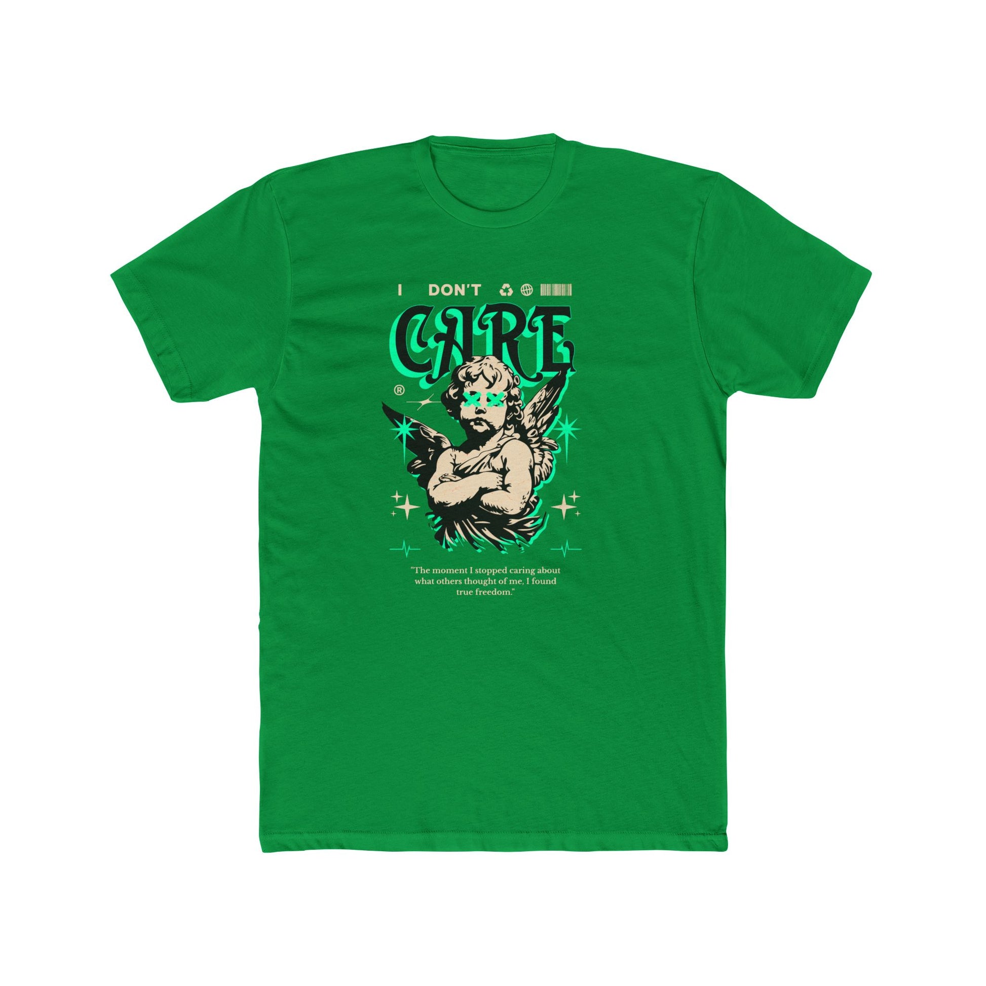 I Don't Care Cotton Green Crew T-Shirt