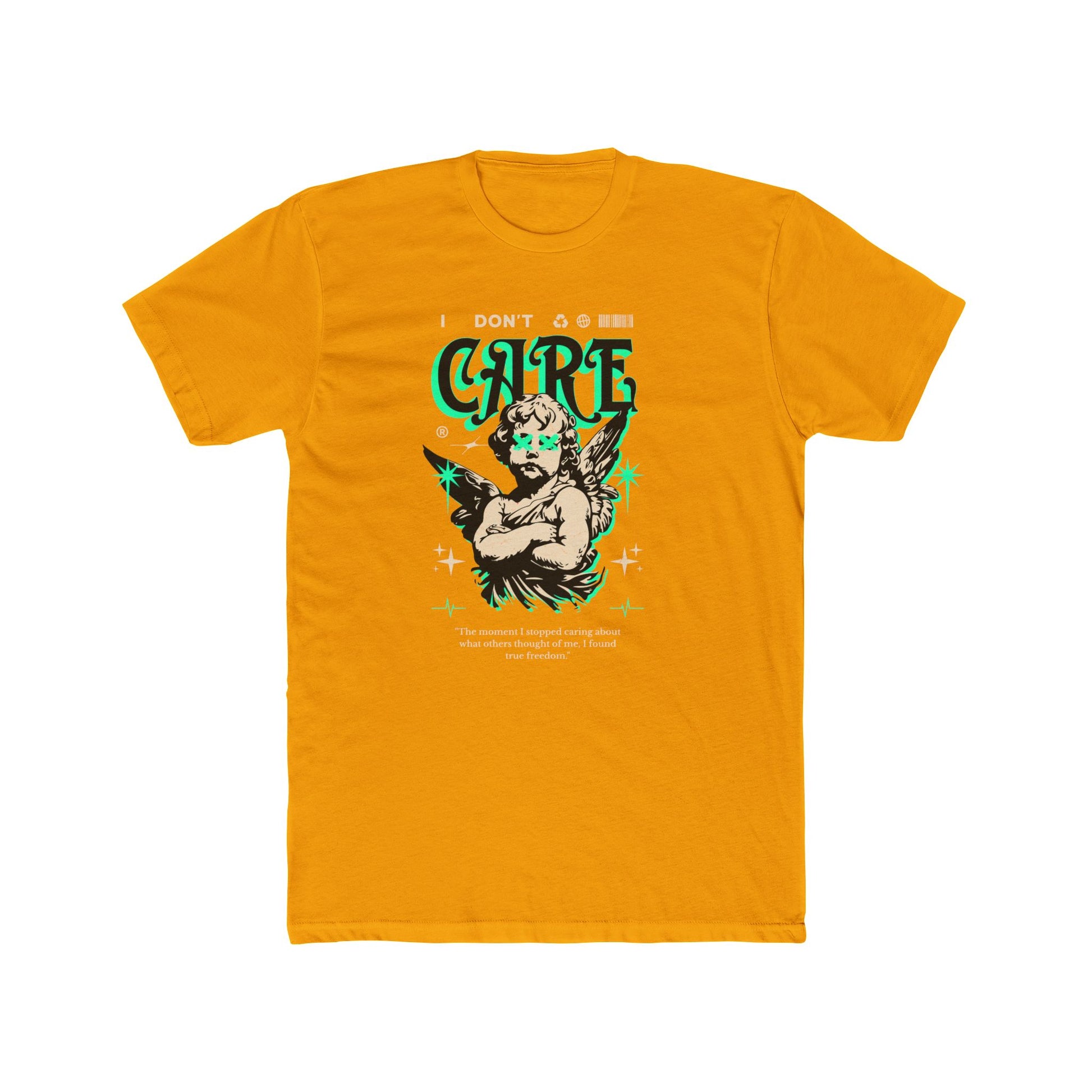 I Don't Care Cotton Yellow Crew T-Shirt