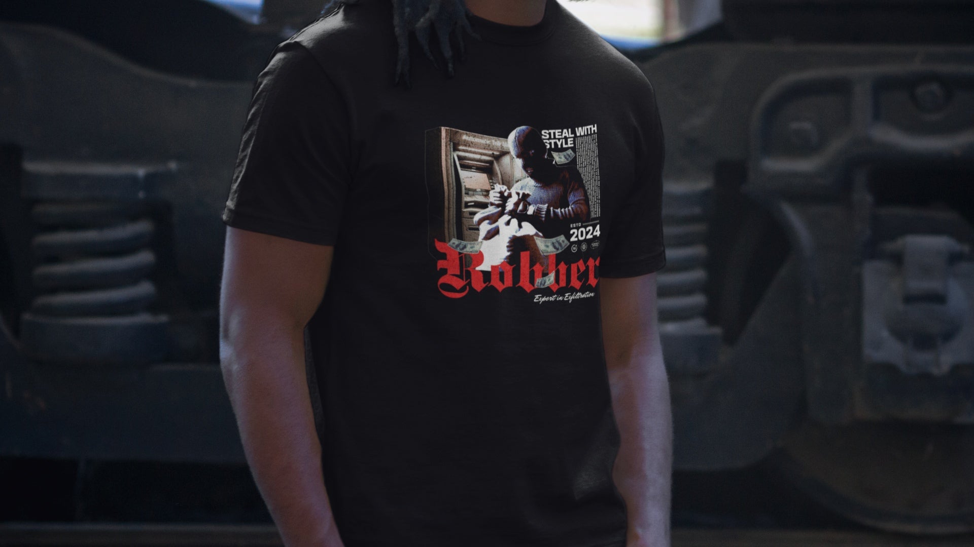 Boy wearing Ogeez teez Robber Black Cotton Crew T-Shirt
