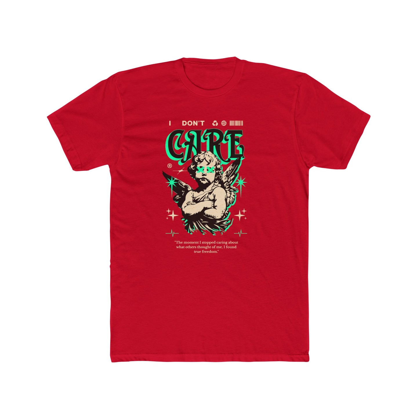I Don't Care Cotton Red Crew T-Shirt