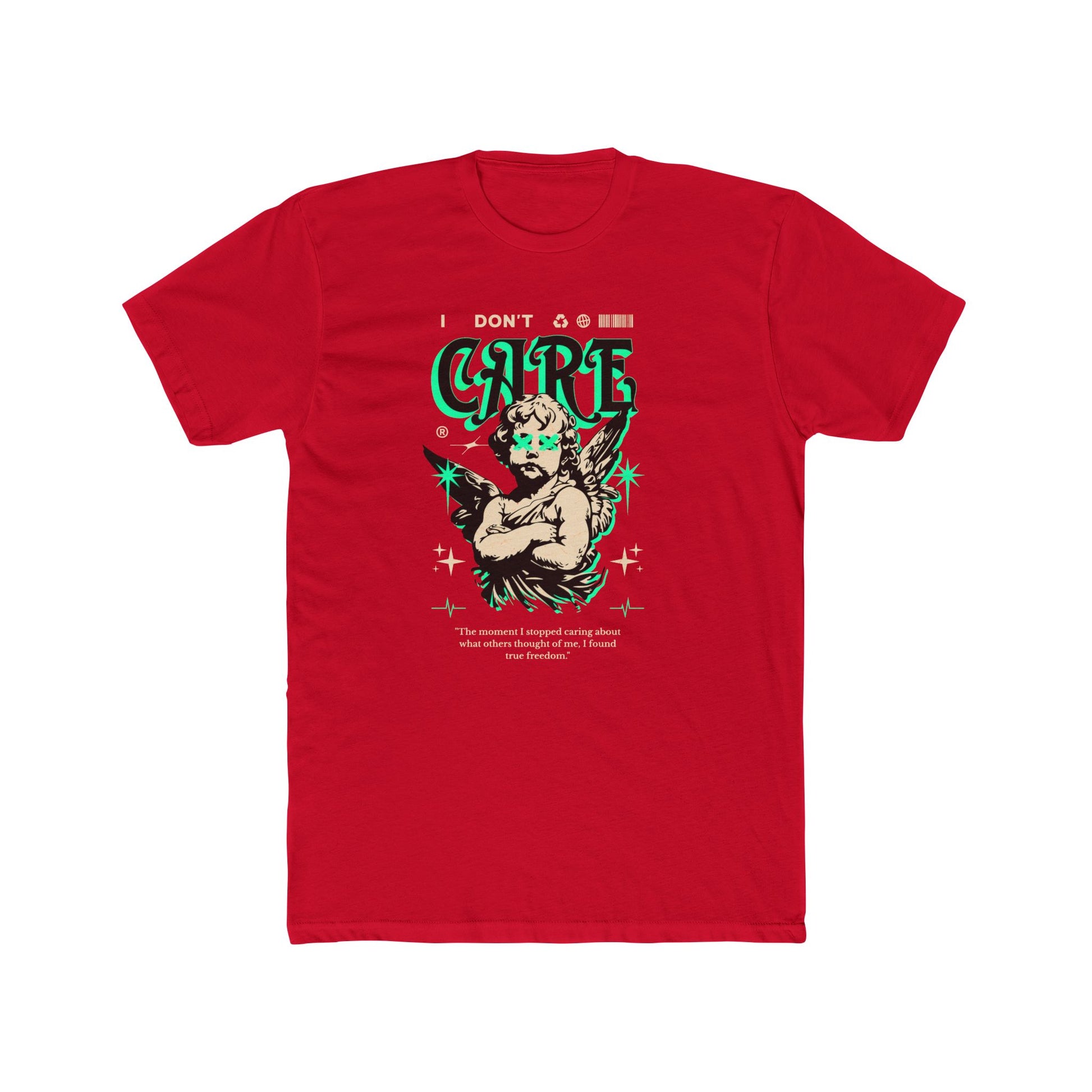 I Don't Care Cotton Red Crew T-Shirt